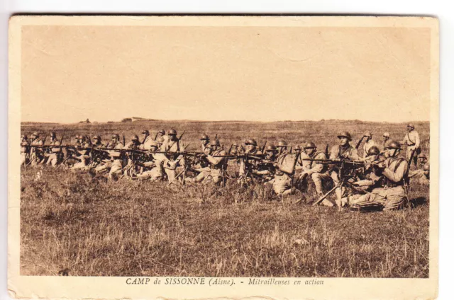 Cpa  Sissonne 02 - Armee Army Camp Militaire Mitrailleuses En Action 1920 ~B05