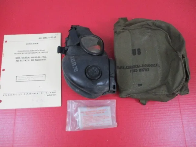Vietnam Era US Army M17 Gas Mask & Canvas Carry Bag w/Straps - Dated 1964 - XLNT
