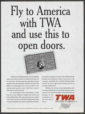 TWA Trans World Airlines - American Express Card - 1992 Vintage Print Ad