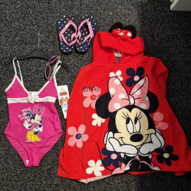 Girls age 6 Disney Minnie Mouse Swim Costume, Cover Up, Beach Set