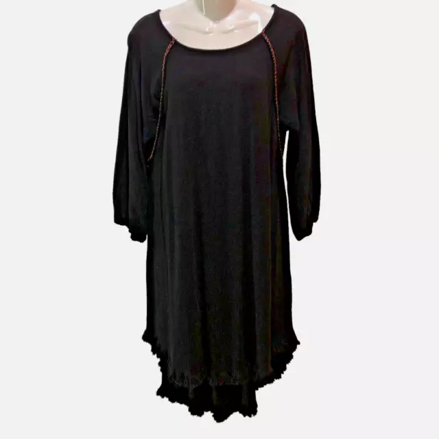 Umgee Womens Medium Black Linen Blend Midi Puff Sleeve Peasant Dress Size M