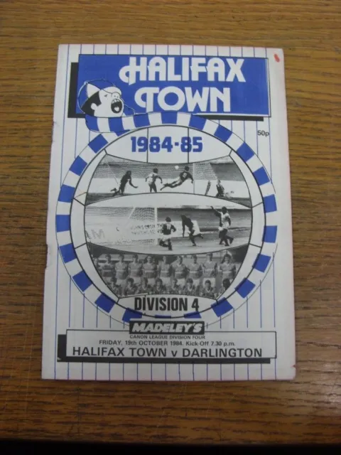 19/10/1984 Halifax Town v Darlington  (rusty staples, worn corner). Footy Progs