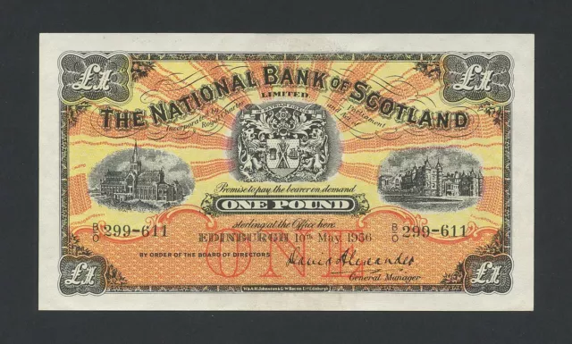 SCOTLAND £1 note 1956 National Bank About Uncirculated Banknotes