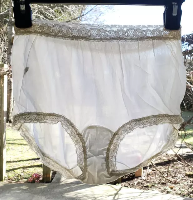 60s NOS VTG White Lace Sheer Nylon Brief Panties Mushroom Gusset Sissy Panty 7