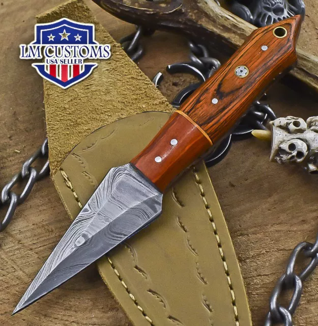 Custom Forged Skinner Knife Twist Damascus Hard Wood Wooden Bolster Hunter