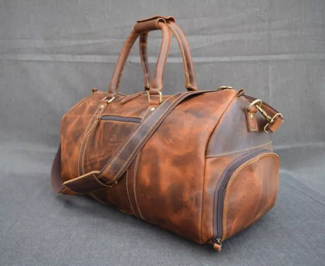 20" Buffalo Leather Duffle Bag Travel Luggage Handbag Holdall Shoe Compartment