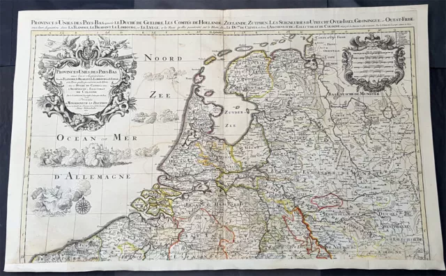 1692 Alexis Jaillot Large Antique Map of The Netherlands, Holland, Low Countries