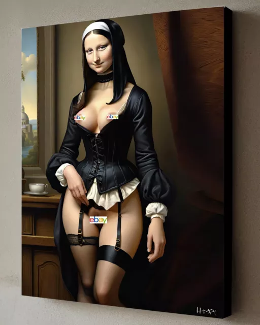 Mona Lisa Gioconda Boudoir Painting w/COA - Framed Canvas 40X30cm Hitt Nude