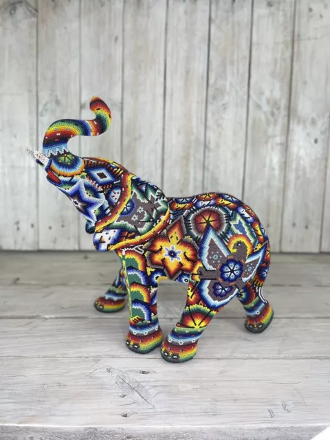 Wixárika Huichol Art - Elephant Sculpture 13"x 13" | Beads on Wax.