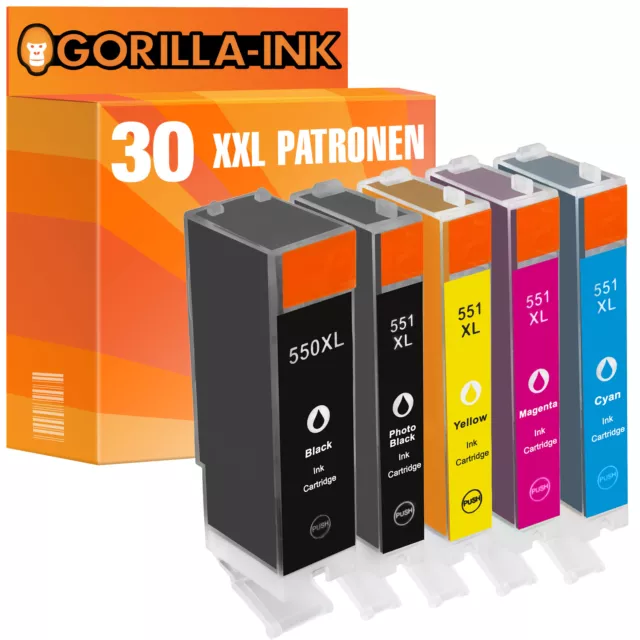 30x Patronen XXL für Canon Pixma IP7250 IP8750 IX6850 MG5450 PGI-550 CLI-551 XL