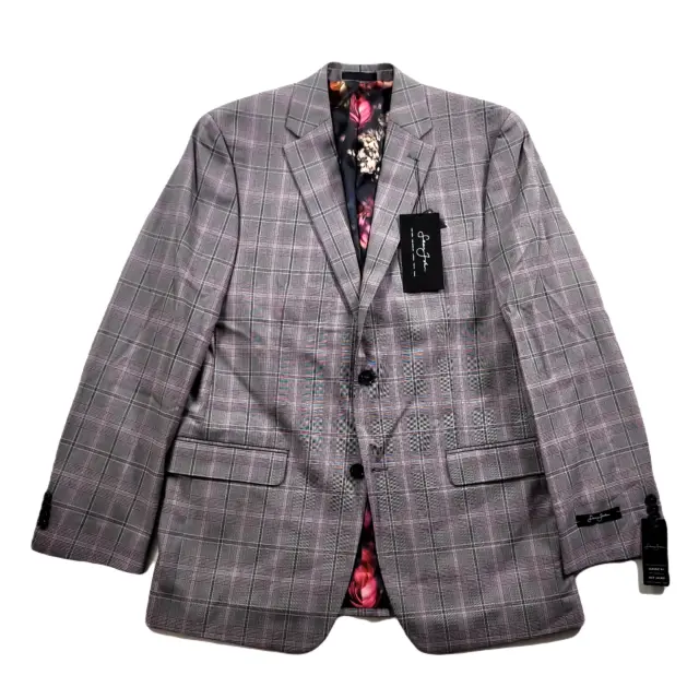 Sean John Glen Plaid Suit Jacket Mens 40L 40 Grey Red Classic-Fit $360