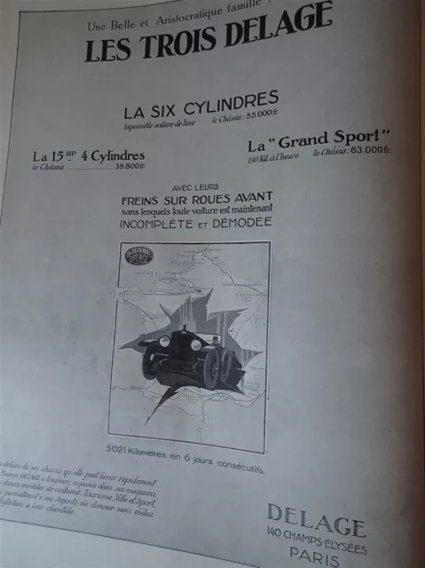 DELAGE  15 HP + 6 CYL+ GRAND SPORT voiture  publicité papier ILLUSTRATION 1921 c