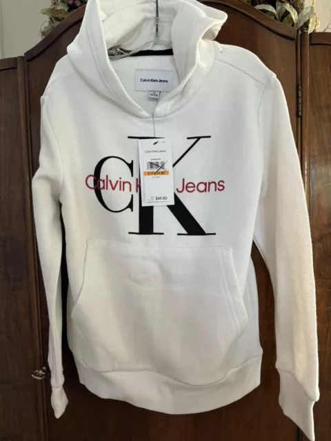 Calvin Klein Childs' Pullover Fleece Hoodie Old School White Size S / P / CH (8)