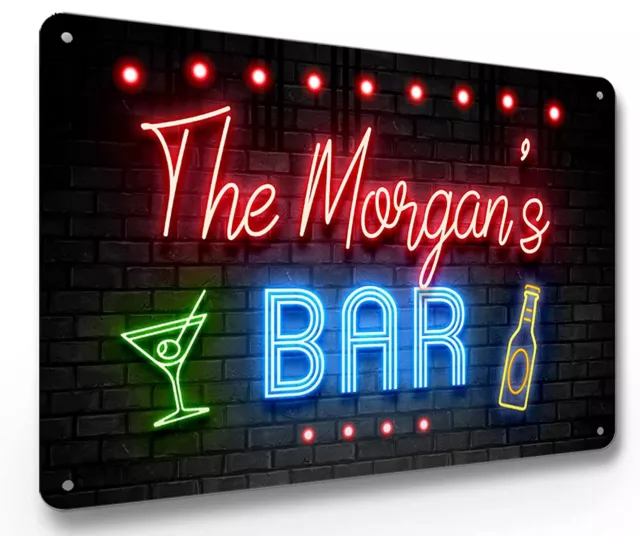 Personalised Bar Sign -  Printed Metal Sign A4 Home bar - Gin Cocktails neon
