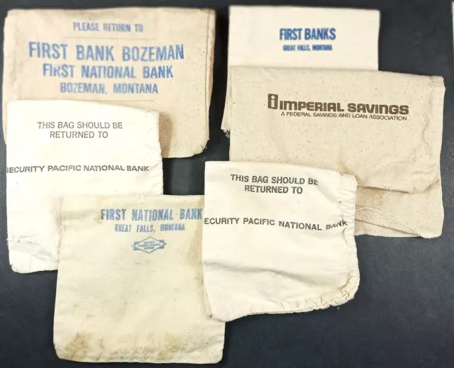 CLOTH BANK BAGS Lot of 6 First National Bank Imperial Security