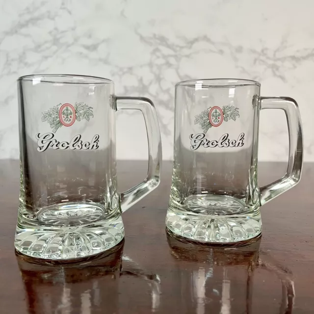 Holland Grolsch Beer Mug Set of 2 Vintage Heavy Bottomed Beer Glass