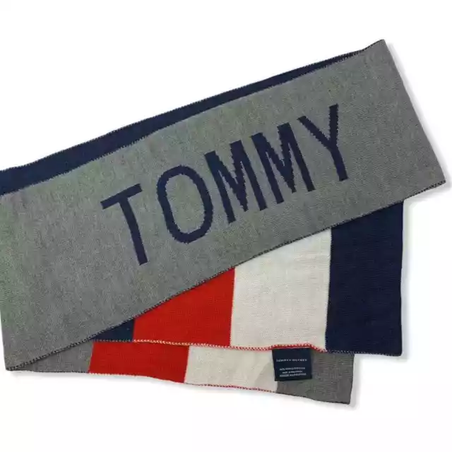 Tommy Hilfiger Red White Blue Gray Flag One Size Scarf New