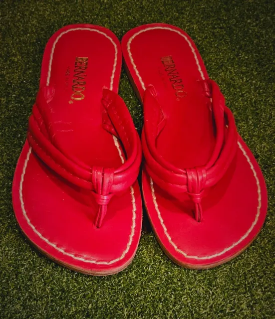 Bernardo Sandals Miami Red Leather Double Strap Thong Slip On Wms S