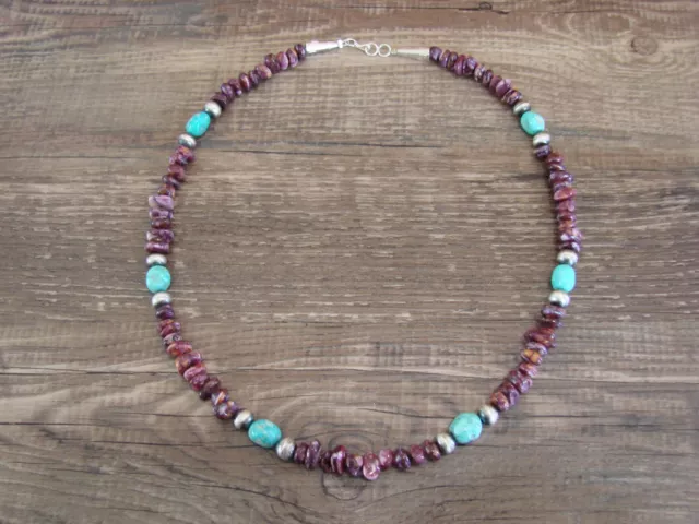 Navajo Sterling Silver 19" Purple Spiny Oyster & Turquoise Necklace by I. John