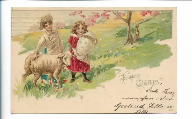 Y26877/ Ostern Kinder mit Lamm  Litho AK 1908