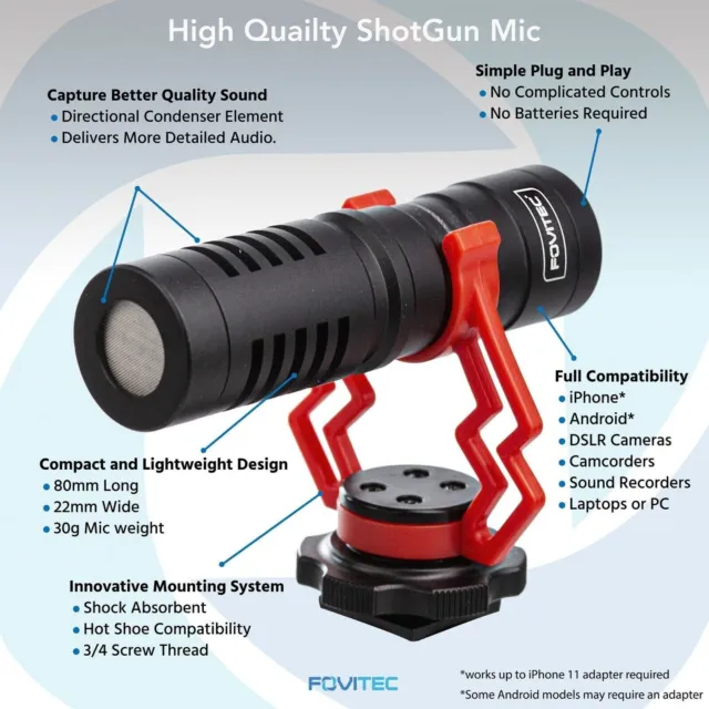 Fovitec shotgun mini microphone for cameras and smartphones