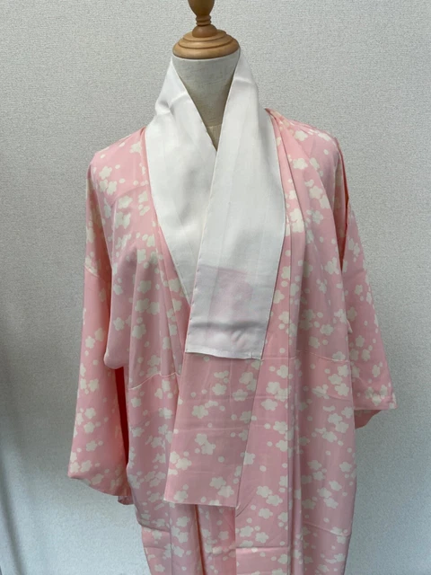H&A SILK Vintage Japanese JUBAN KIMONO Dress cardigan PINK Yukata Japan women