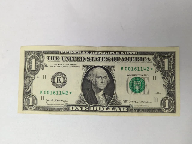 1 dollar bill star note series 2017 serial K00161142