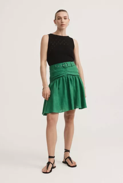 WITCHERY SILK LINEN Paisley Tiered Midi Skirt with Pockets Size 8