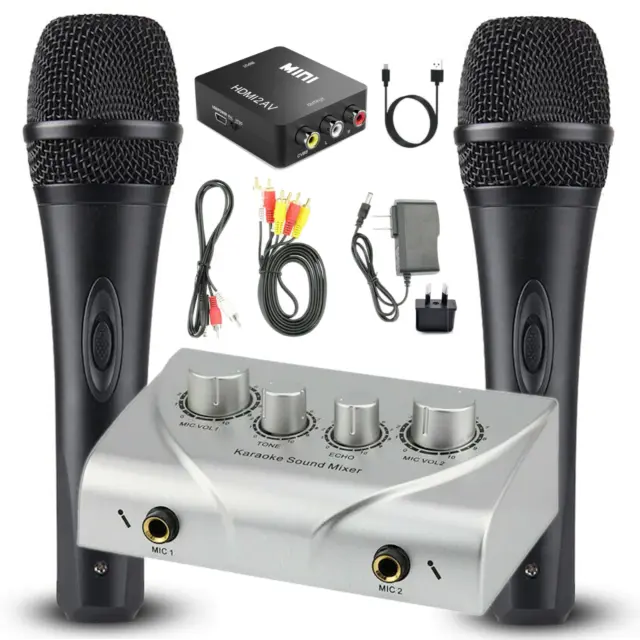Karaoke Sound Mixer 2 Mic Echo Microphone Pre-amplifier for Home Theatre System