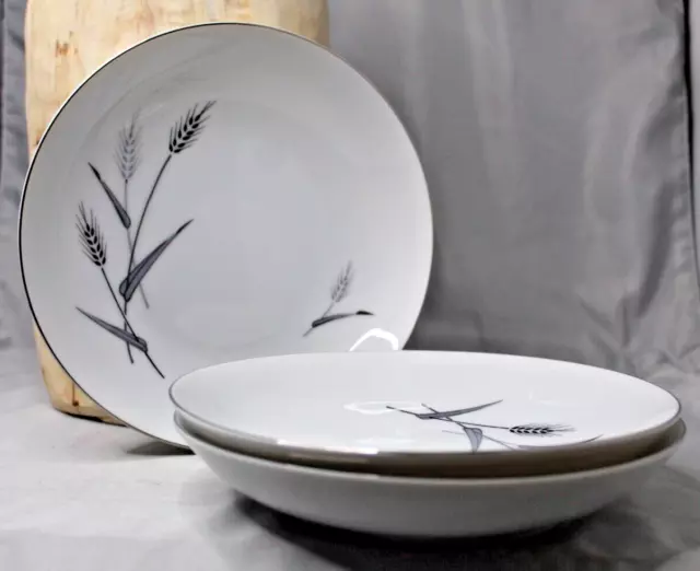 Celebrity Fine China CERES 7 1/2" Soup Bowl No 949 Platinum Wheat Set of 3