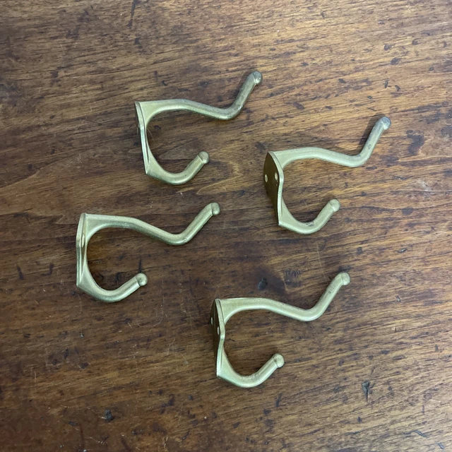 4 Vintage Metal Double Hooks Coat Hat Hooks Brass Color 2