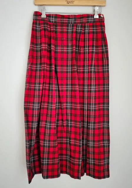 Belle Pointe Vintage Long Plaid Skirt Pleated A Line Red Green White Size M