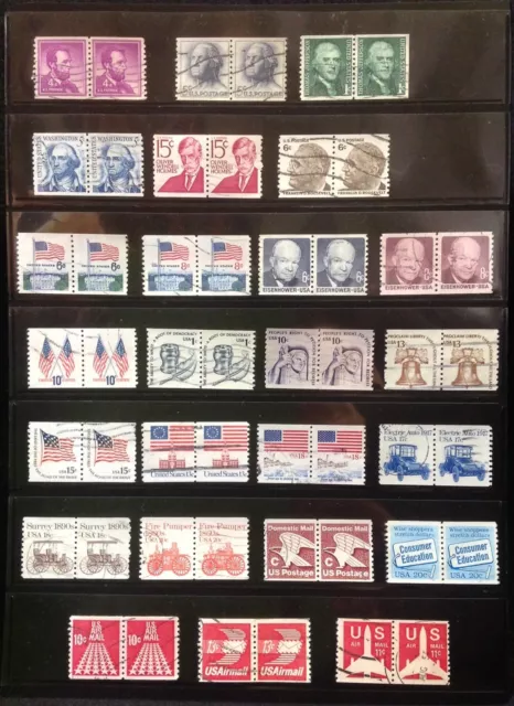 Us Postage Stamps - Lot Of 25 Coil Pairs - All Different (Used)