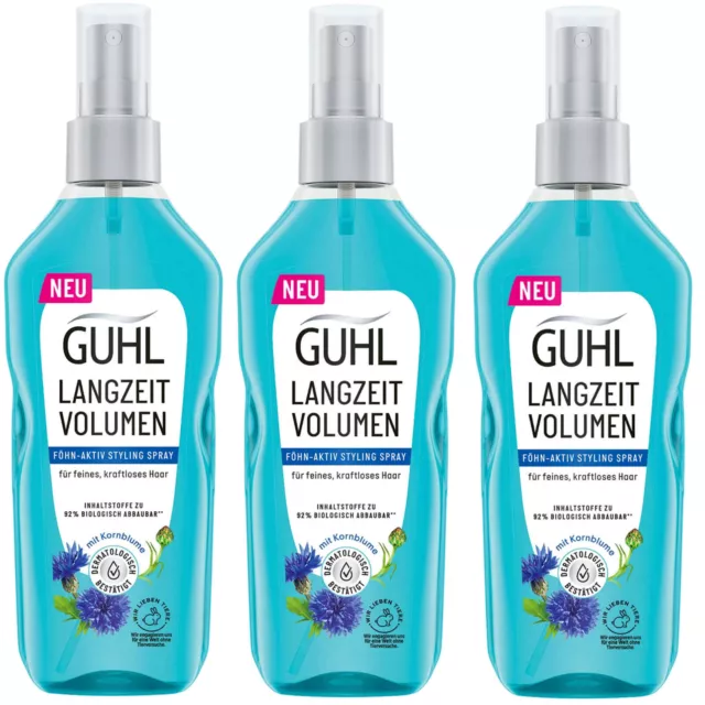 3x 150ml Guhl à Long Terme Volume Sèche-cheveux Actif Styling Spray Fin Boiterie