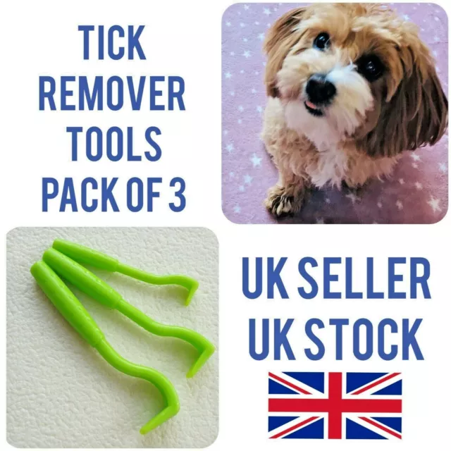 DOG / CAT  TICK REMOVER, REMOVAL TOOL ,  3 hook pack , GREEN COLOUR , U.K.STOCK.