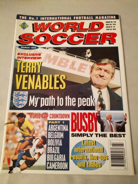 Mar 1994 WORLD SOCCER MAGAZINE World Cup Countdown, Sir Matt Busby, Venables