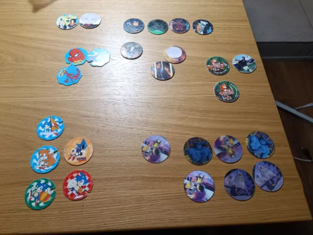 Lot Pog Pogs Vintage Sonic Power Rangers Nintendo Donkey Kong DBZ Sega Batman...