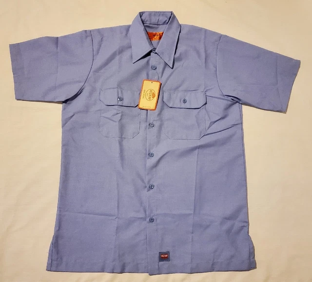 New Red Kap Work Shirt Mens M Solid Blue 2 Pocket Uniform Short Sleeve