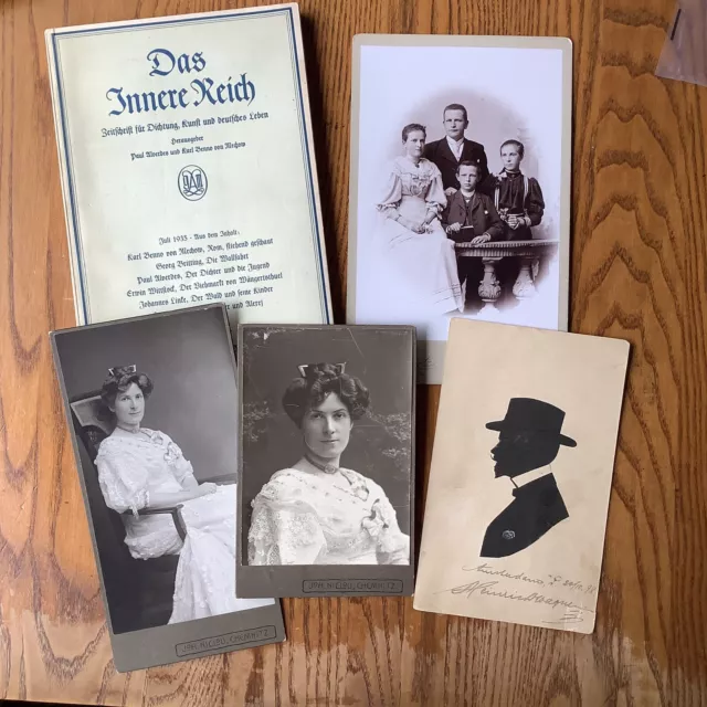 German Ephemera Lot Of 5 Pieces Cabinet Cards Silhouette Poetry/Art Book