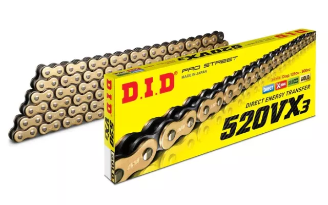 Did Pro-Street 520 Vx3 X-Ring Motorcycle Chain 120 Link Gold Rivet