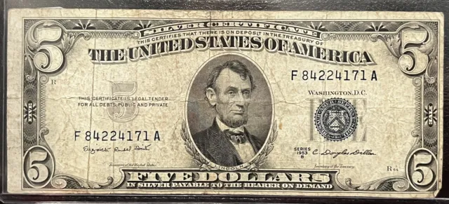 1928 B 5 DOLLAR RED SEAL BILL United States Note Five