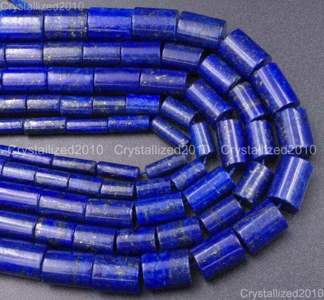 Natural Lapis Lazuli Gemstone Tube Spacer Loose Beads 4mm 6mm 8mm 10mm 15.5"