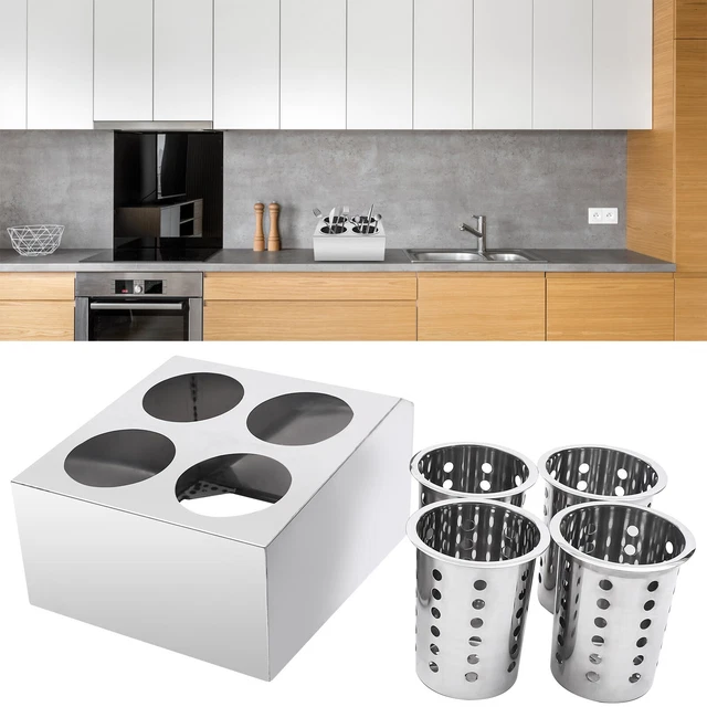 4 Loch Edelstahl-Besteckkorb - Großer Utensilienhalter Mit Drainage Für Küche & Restaurant