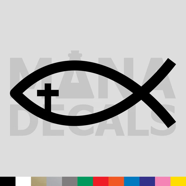 Ichthys Jesus Fish Cross Vinyl Die Cut Decal Sticker - Christian Religious