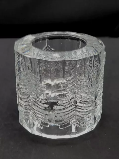 Vintage Iittala Finland Kuusi Fir Etched Trees Clear Glass Votive Candle Holder