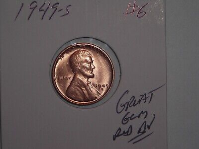 wheat penny 1949S GEM RED BU LINCOLN CENT 1949-S LOT #6 NICE GEM RED UNC LUSTER