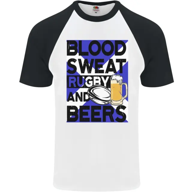 Blood Sweat Rugby and Beers Scotland Funny Mens S/S Baseball T-Shirt