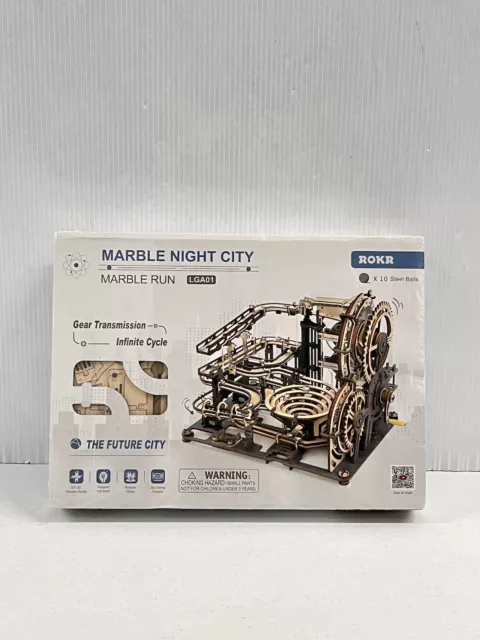 ROKR Mechanical Jigsaw Marble Night City 3D Wooden Puzzle Marble Run Toy LGA01