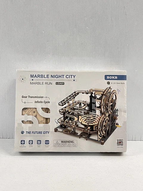ROKR Mechanical Jigsaw Marble Night City 3D Wooden Puzzle Marble Run Toy LGA01