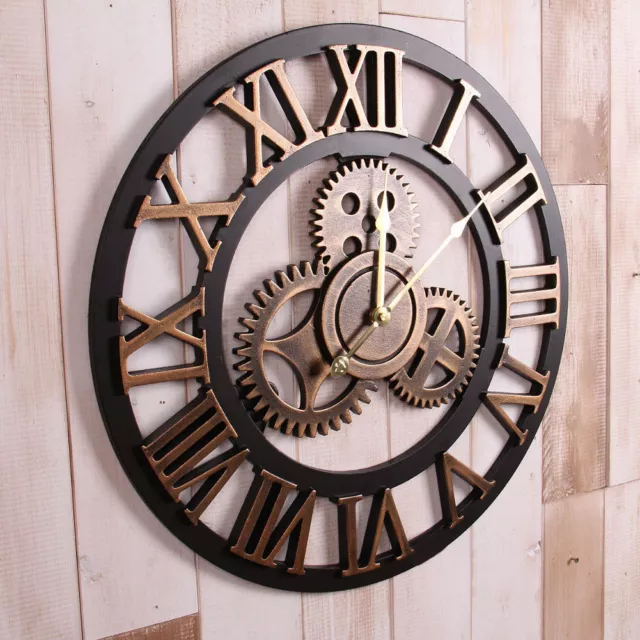 Large Wall Clock Handmade Vintage Rustic 60cm Wooden luxury art vintage big gear